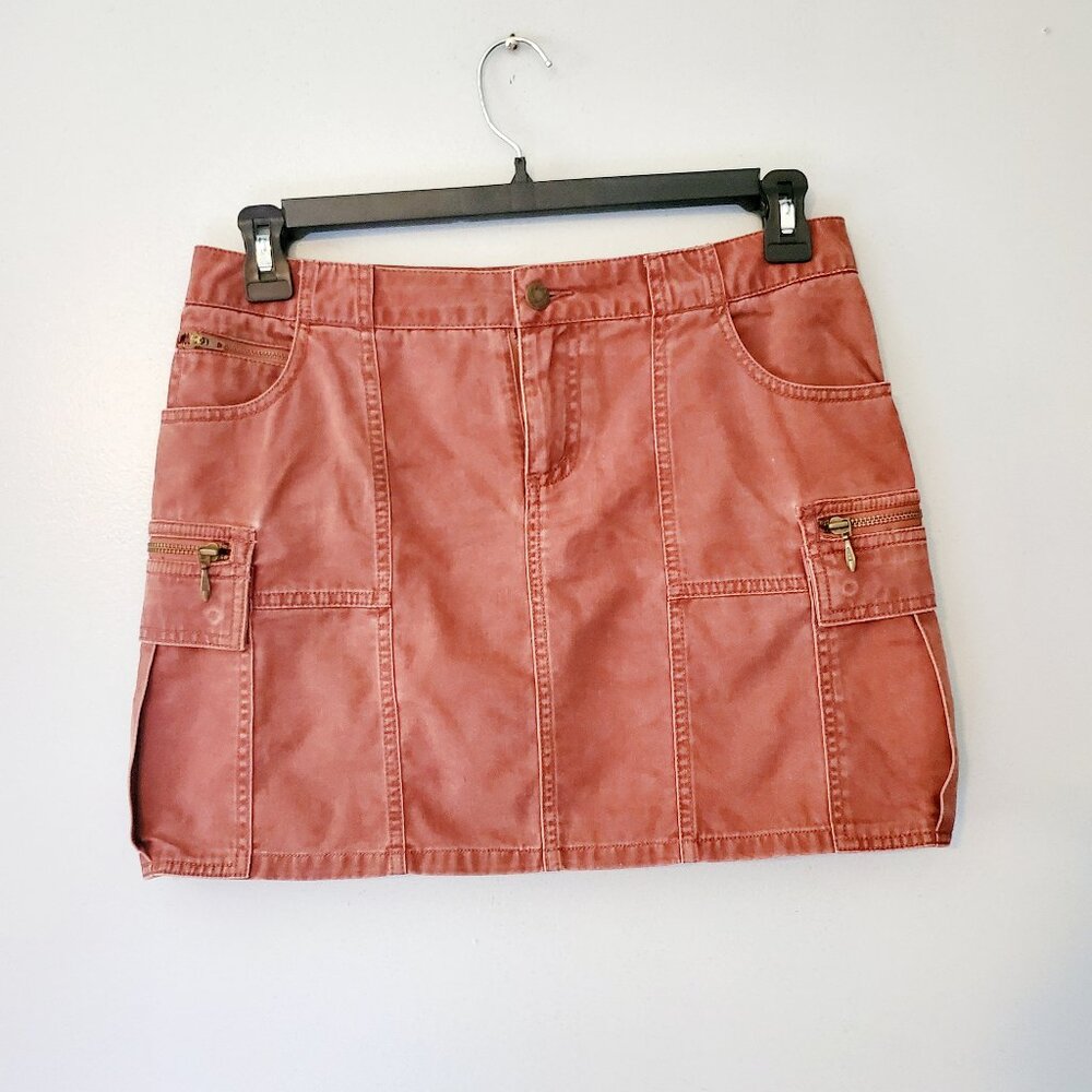 Free People Cargo Mini Skirt Size 4 Coral Utility Y2K Boho Zipper Pocket Preppy
